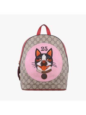 Gucci GG Spring Mbosco Dog Print Beige Multicolor Canvas Backpack